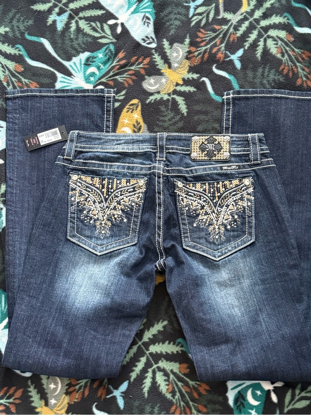 Miss Me Rhinestone Wing Bootcut Jeans Dark Wash Size 31 NWT